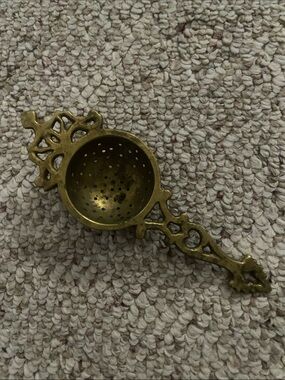 Vintage Brass-Colored Decorative Tea Infuser Spoon